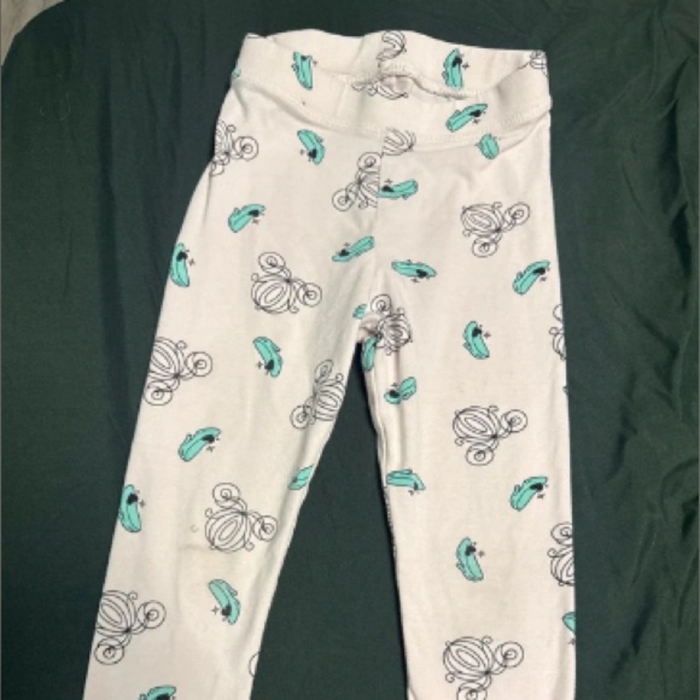 White Kids Leggings with Teal Cartoon Print